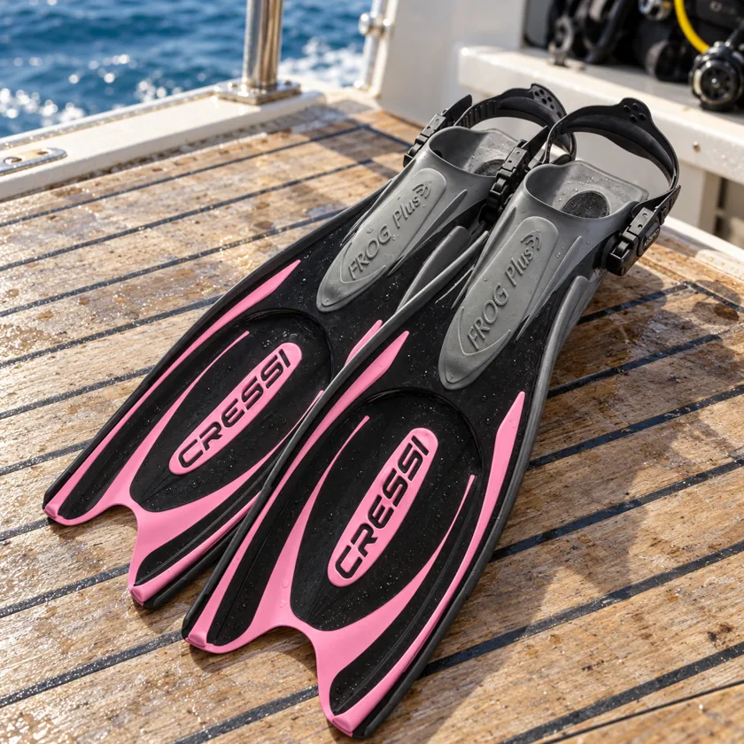 Generated product image of Cressi Frog Plus on a dive-boat deck
