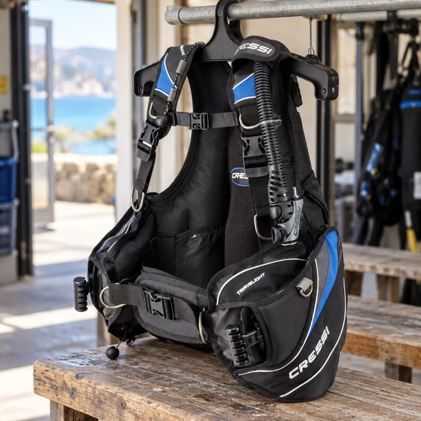Generated product image of Cressi Travelight supported in a dive-center preparation area