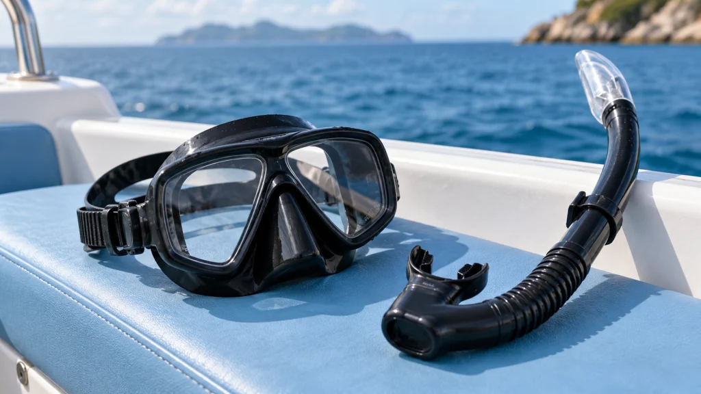 Conventional snorkel beside a traditional scuba mask