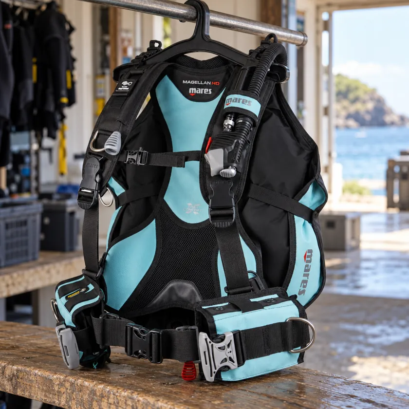 Generated product image of Mares Magellan HD supported in a dive-center preparation area