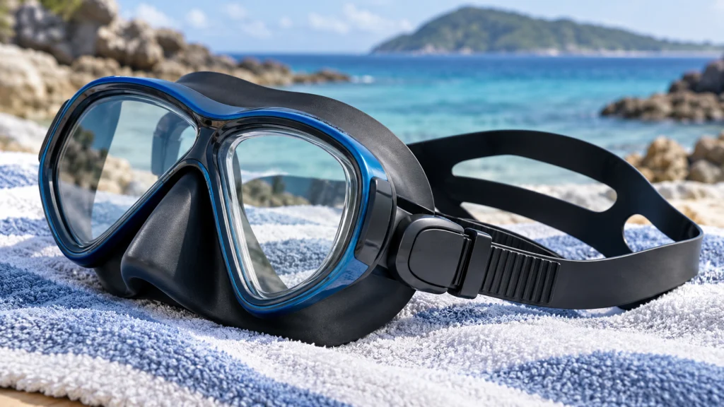Close-up of a scuba mask skirt and head strap