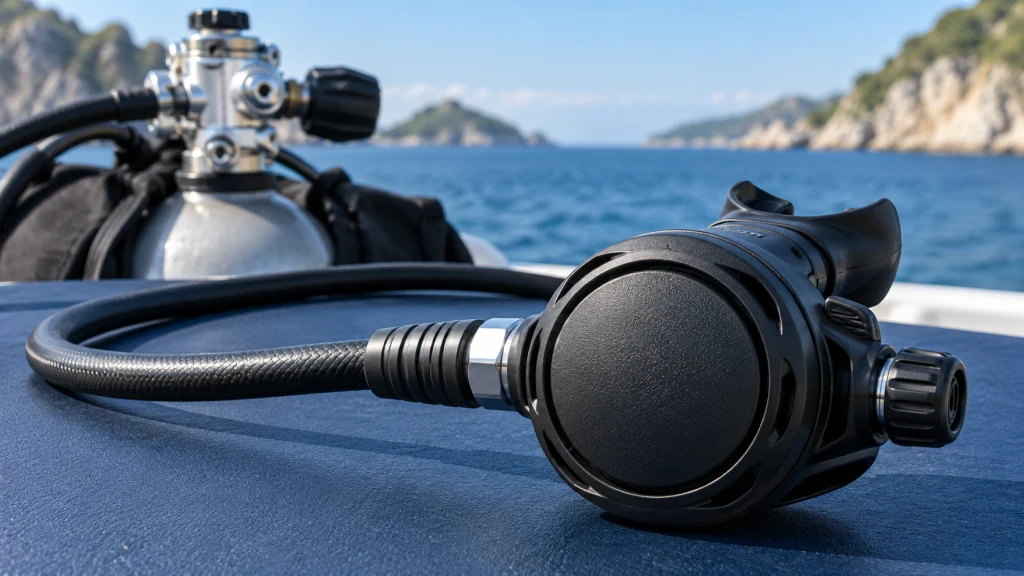 Scuba regulator second stage with a gently coiled hose