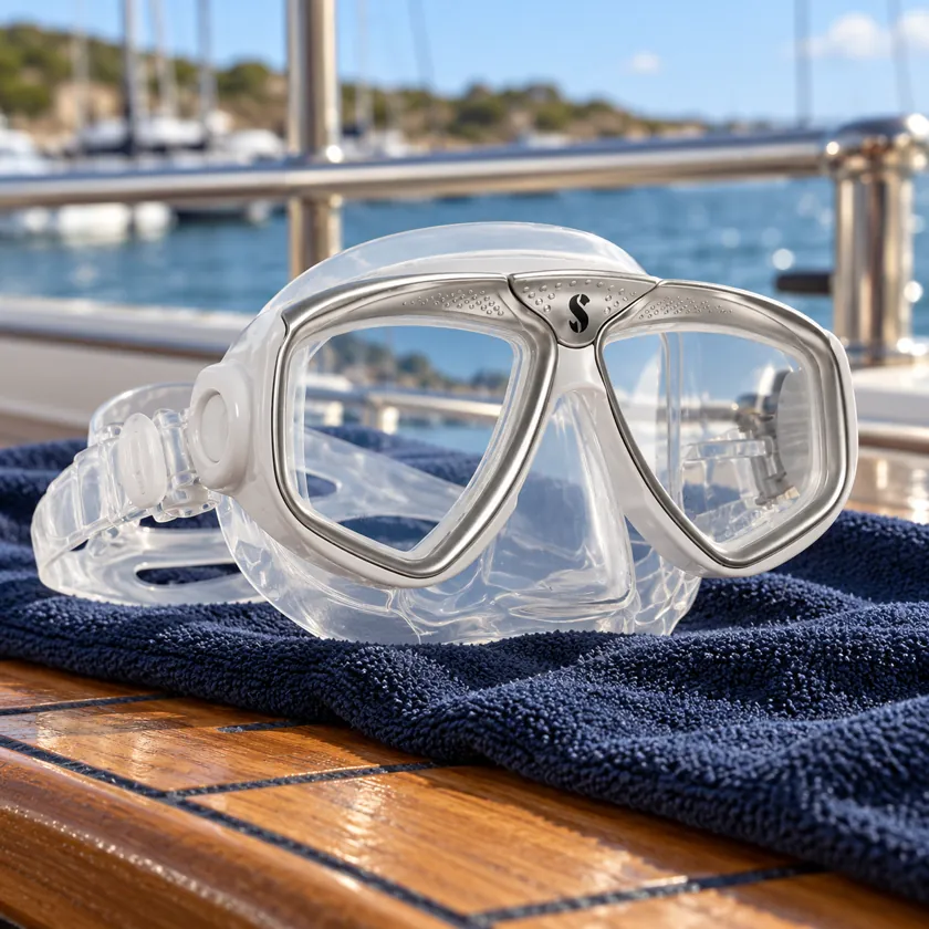 Generated product image of SCUBAPRO Zoom resting on a towel aboard a dive boat